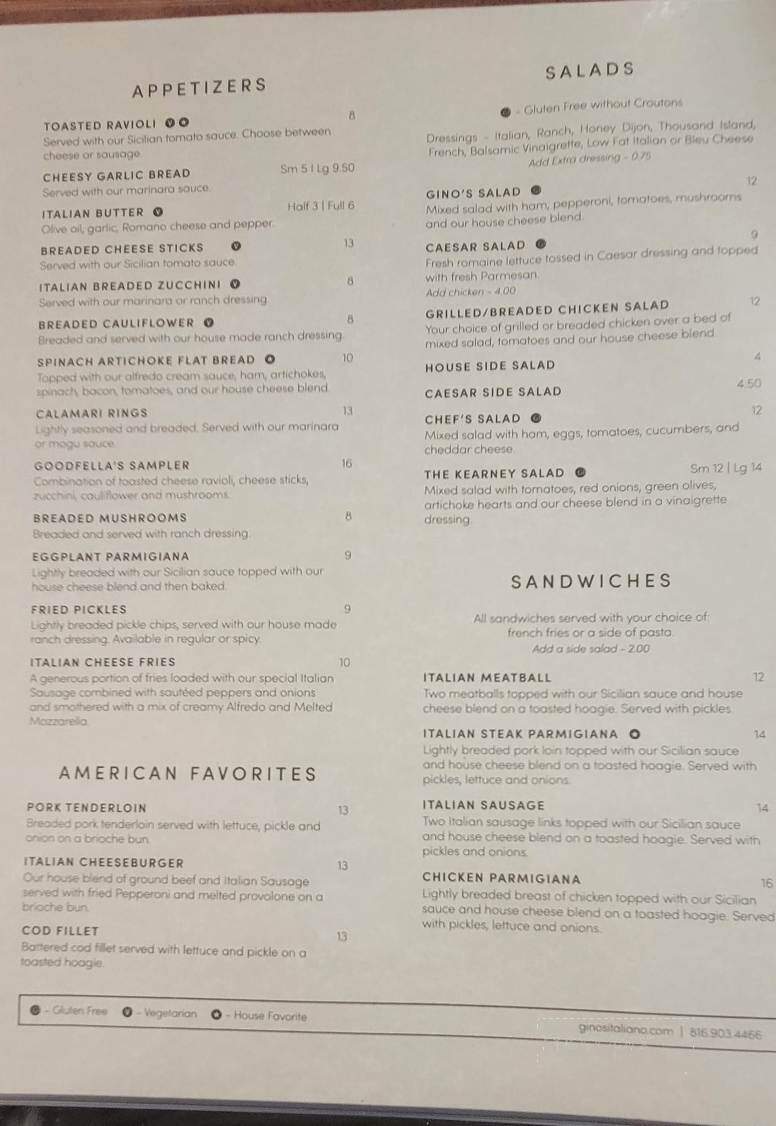 Gino's Italian Cuisine - Kearney, MO menu_pic