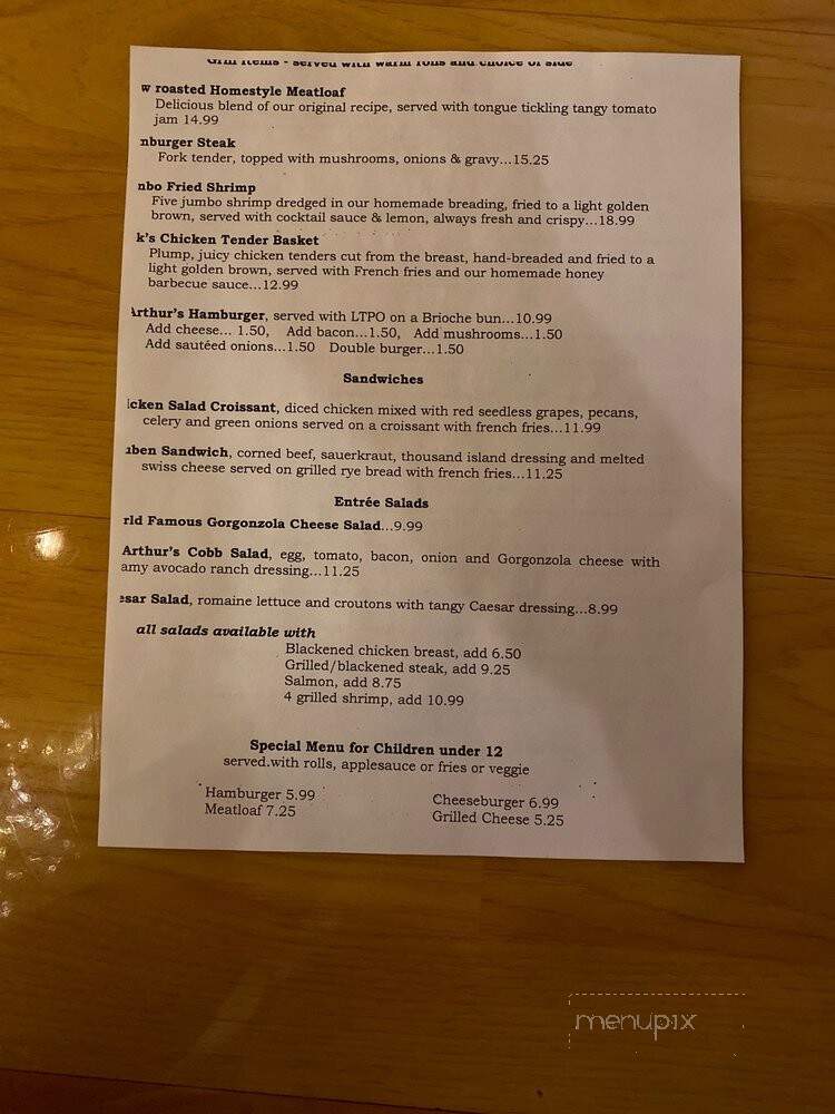 J Arthur's Restaurant - Maggie Valley, NC menu_pic