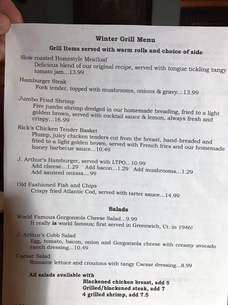 J Arthur's Restaurant - Maggie Valley, NC menu_pic