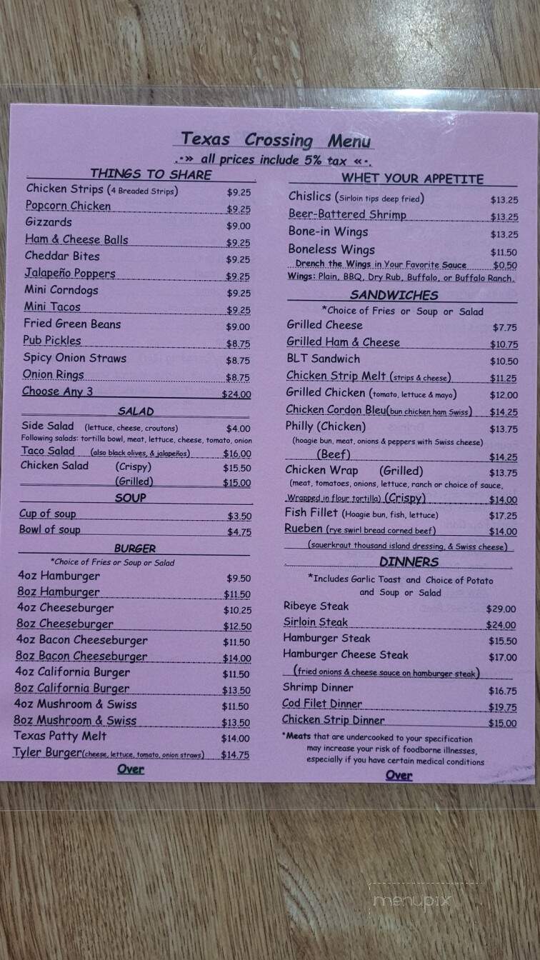 Texas Crossing Llc - Wahpeton, ND menu_pic