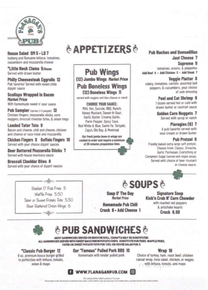 Flanagan's Pub - Shillington, PA menu_pic