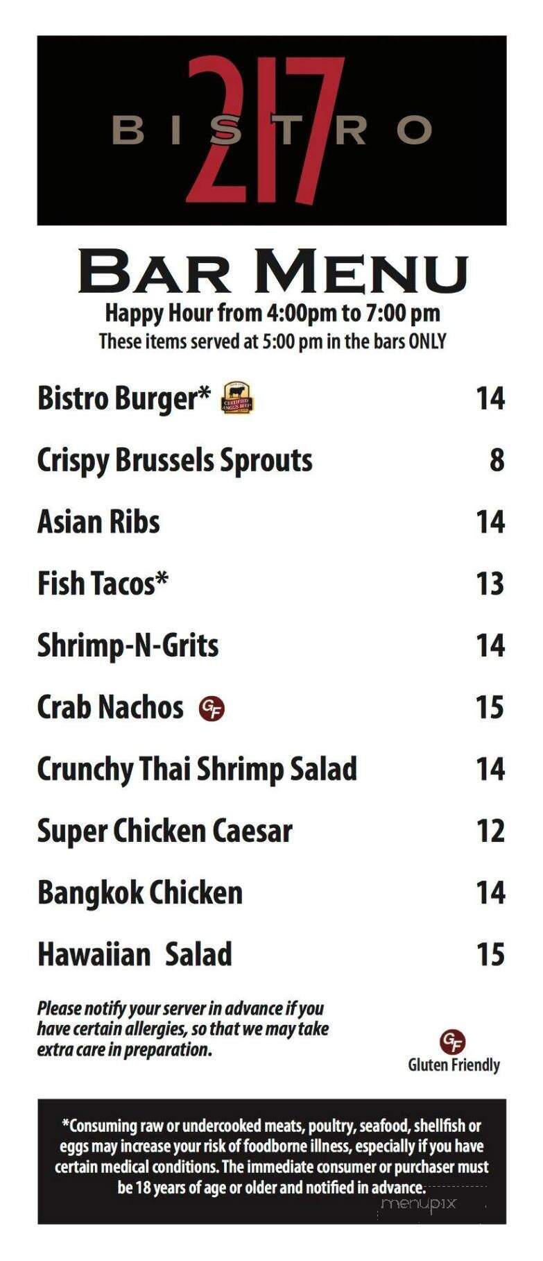 Bistro 217 - Pawleys Island, SC menu_pic