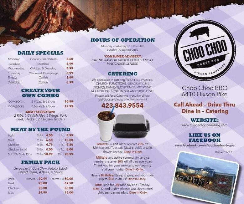 Choo Choo Bar B Que - Hixson, TN menu_pic