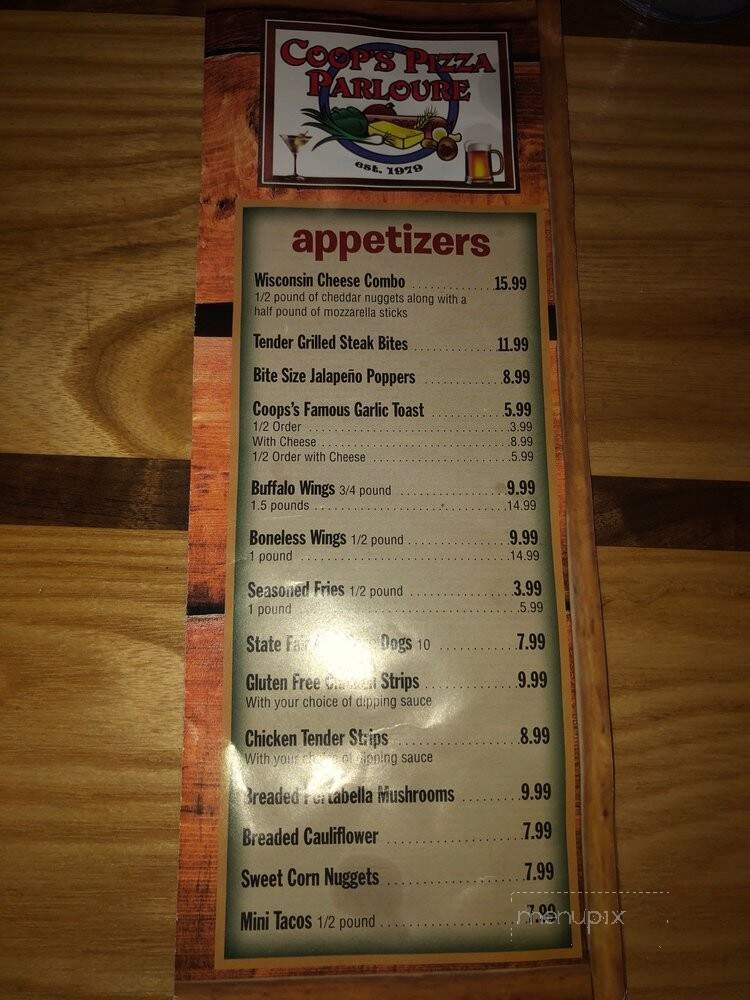 Coop's Pizza Parloure - Hayward, WI menu_pic