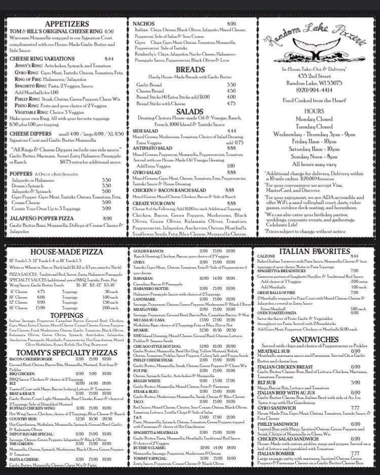 Random Lake Pizzeria - Random Lake, WI menu_pic