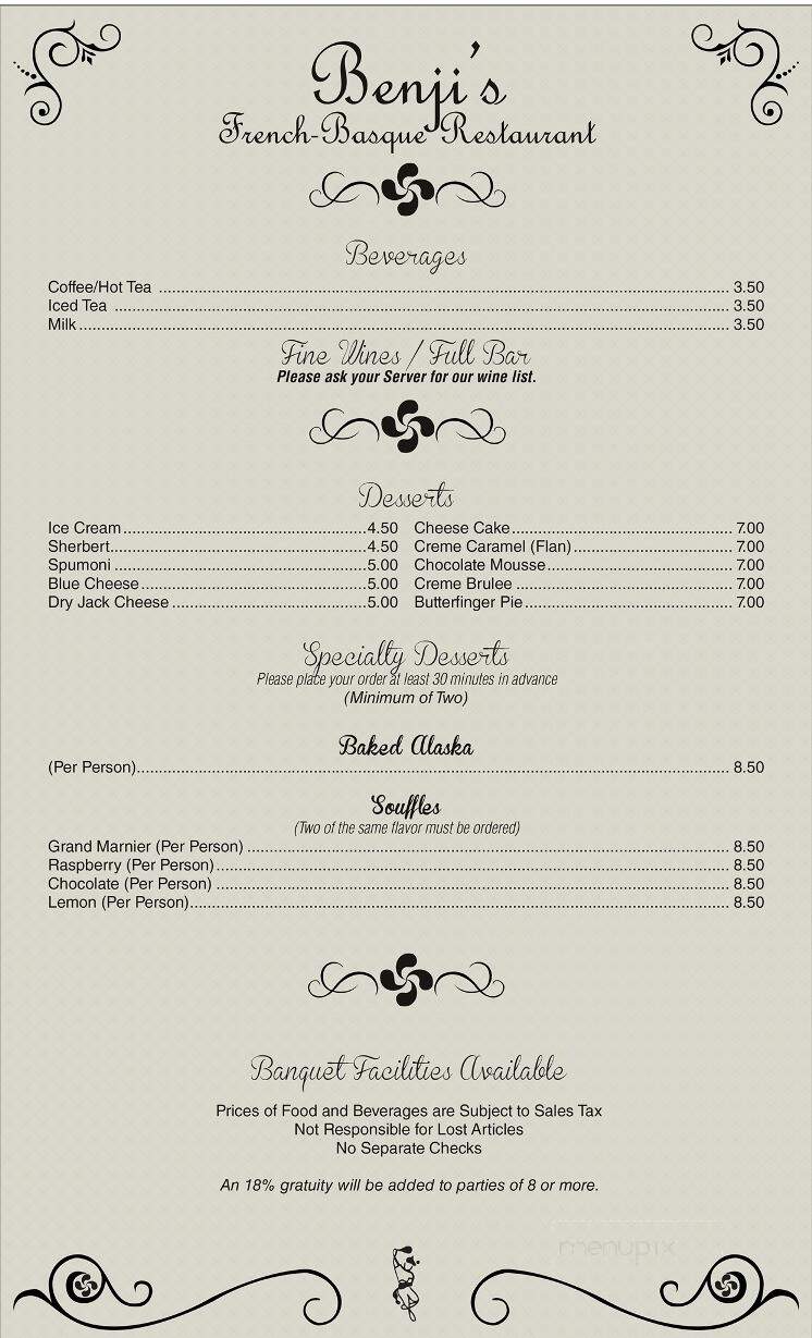 Benji's French Basque Restaurant - Bakersfield, CA menu_pic