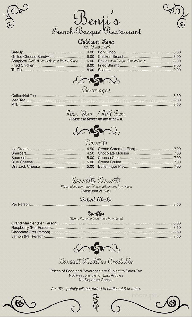 Benji's French Basque Restaurant - Bakersfield, CA menu_pic