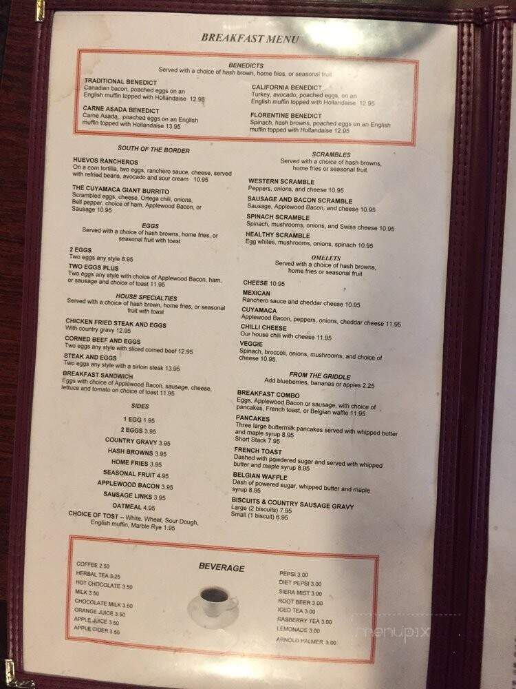 Lake Cuyamaca Restaurant - Julian, CA menu_pic
