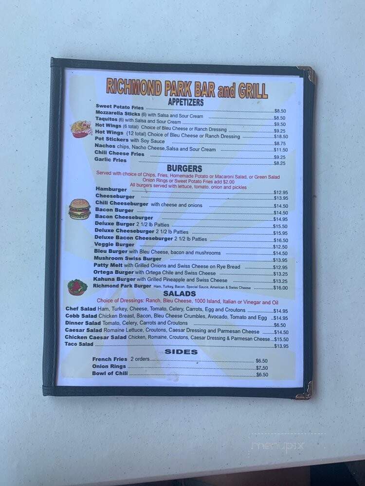 Richmond Park Bar & Grill - Kelseyville, CA menu_pic