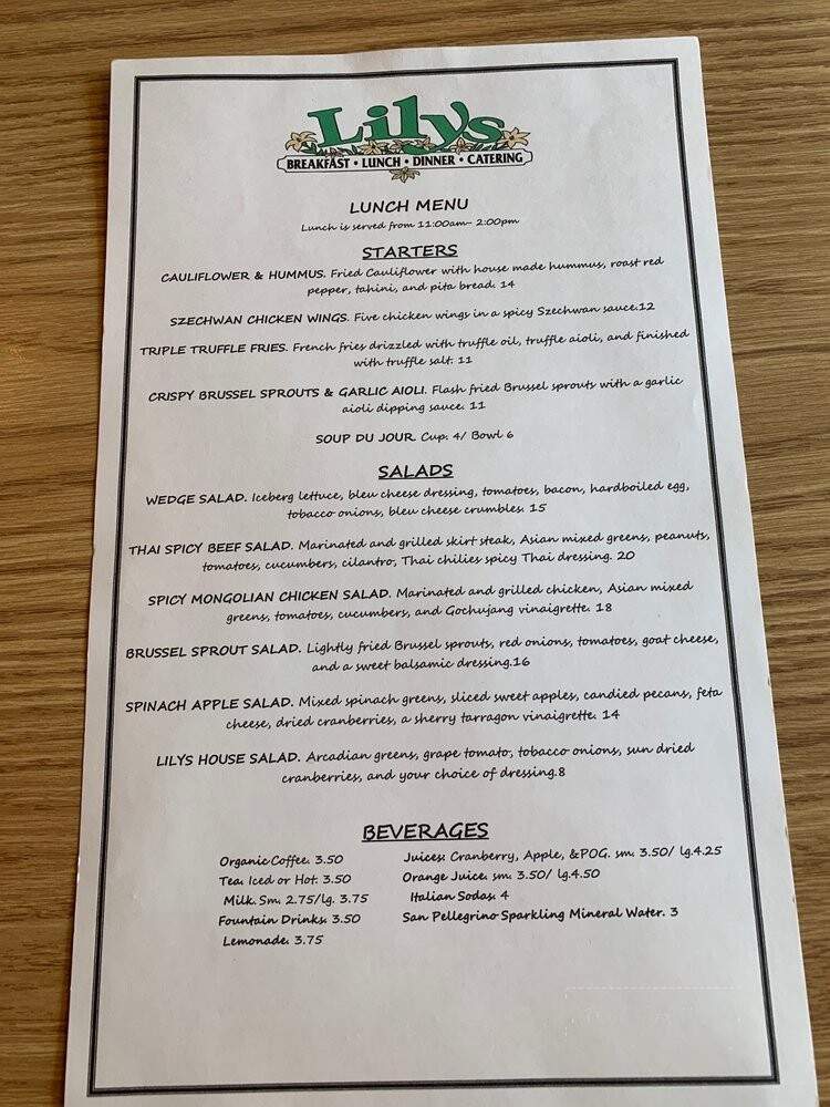 Lilys - Mount Shasta, CA menu_pic