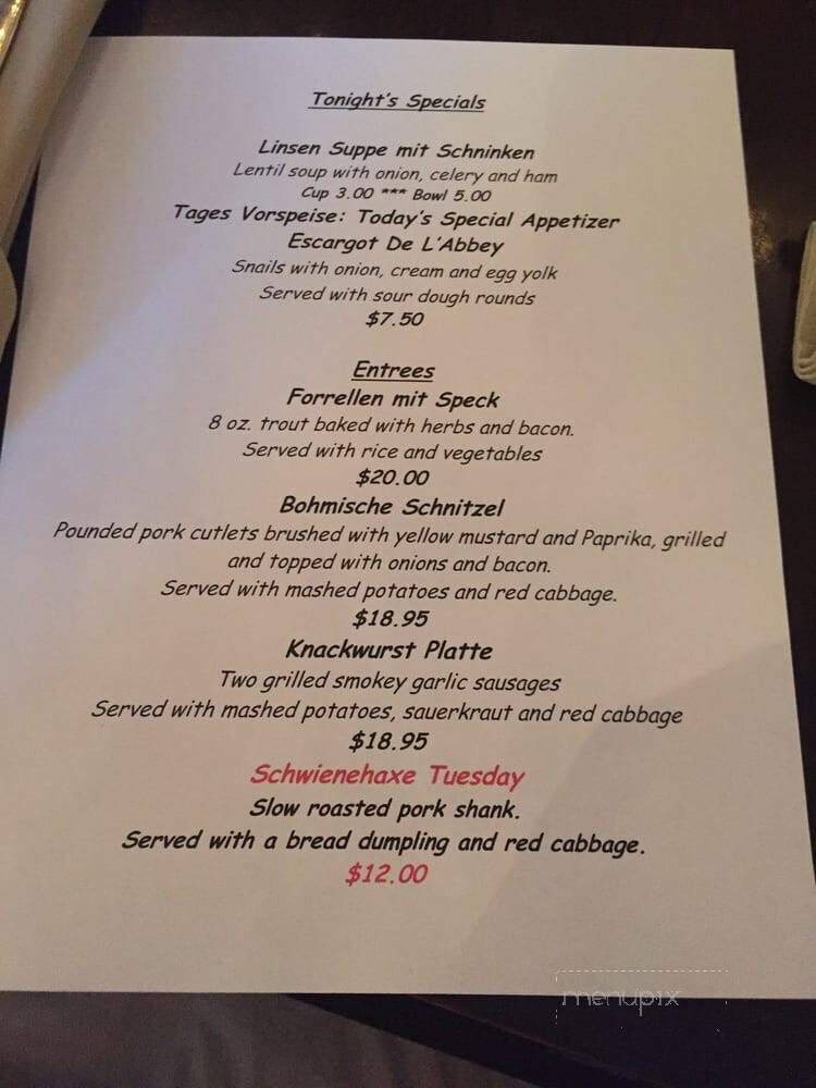 Tyrolean Inn Restaurant - Ben Lomond, CA menu_pic