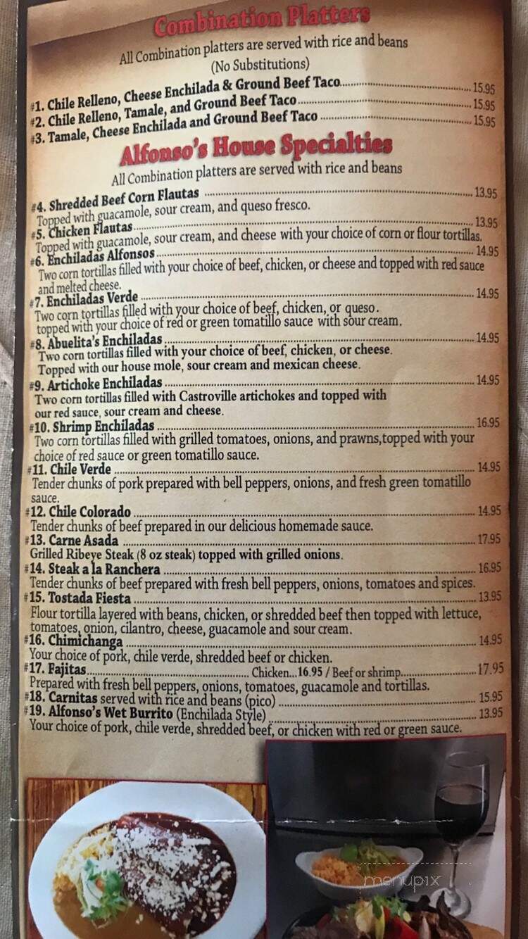 Alfonso's Authentic Mexican - Castroville, CA menu_pic