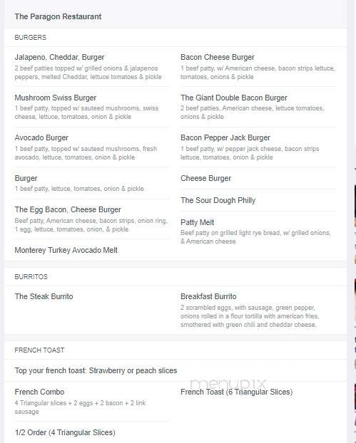 Paragon Family Restaurant - Greeley, CO menu_pic
