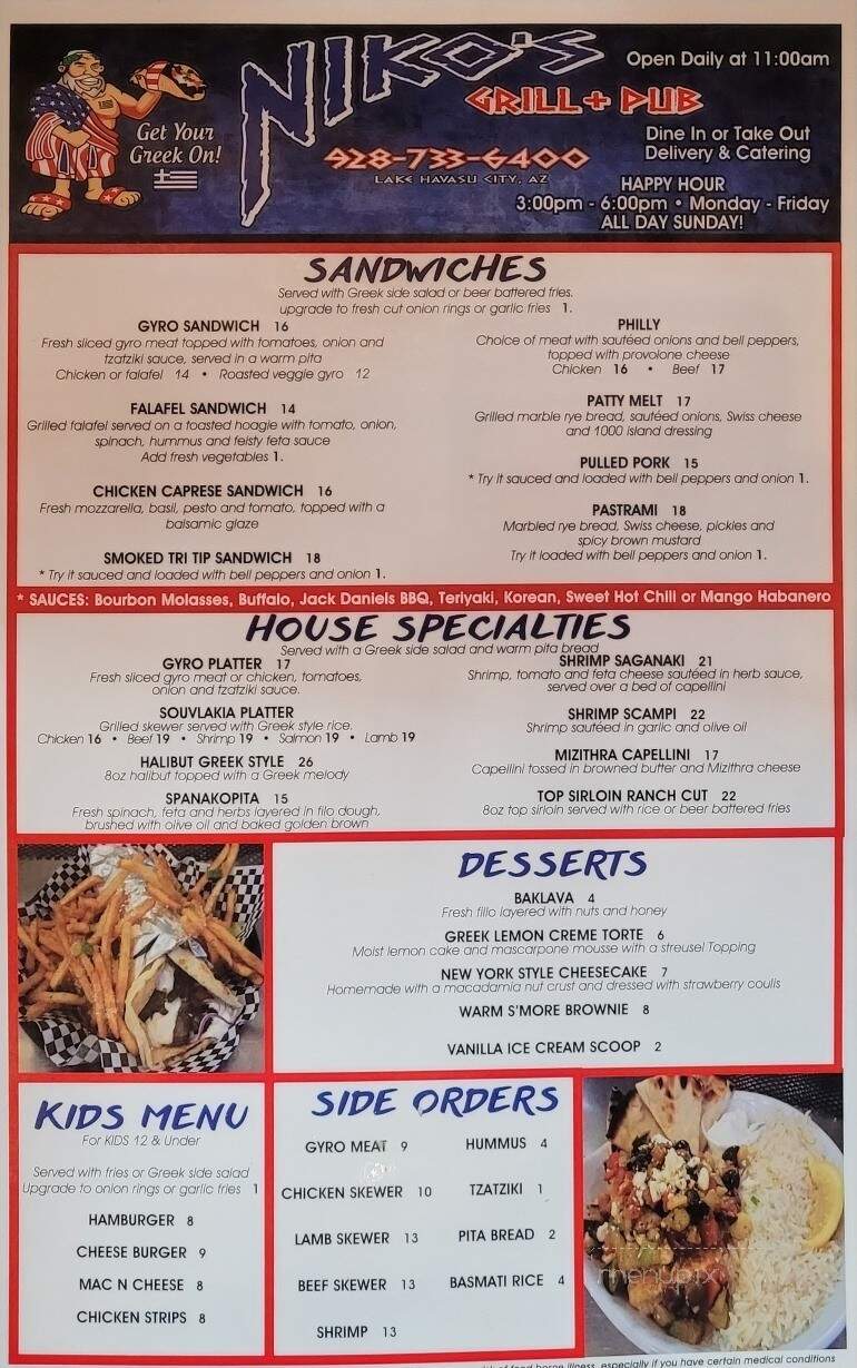 Niko's Grill and Pub - Lake Havasu City, AZ menu_pic