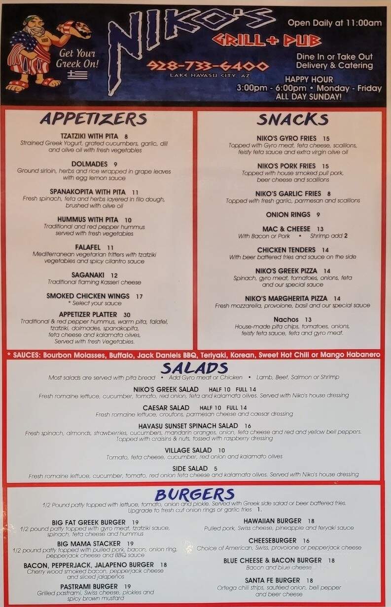 Niko's Grill and Pub - Lake Havasu City, AZ menu_pic