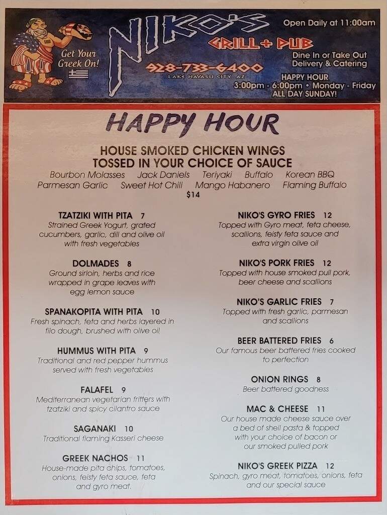Niko's Grill and Pub - Lake Havasu City, AZ menu_pic
