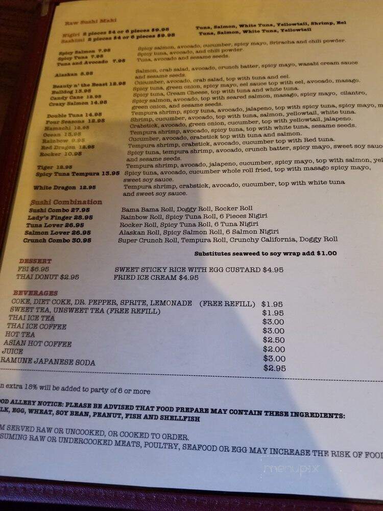 Charm Thai Kitchen and Sushi Bar - Mobile, AL menu_pic