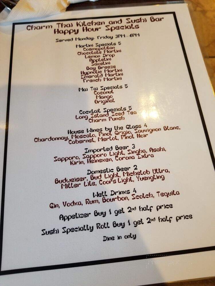 Charm Thai Kitchen and Sushi Bar - Mobile, AL menu_pic