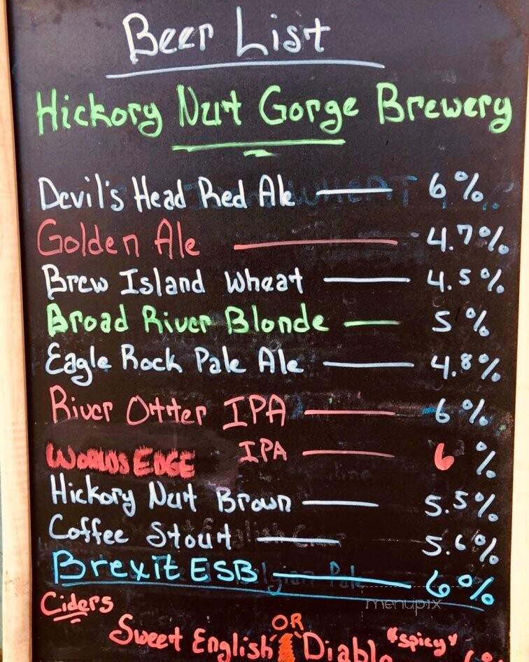 Hickory Nut Gorge Brewery - Chimney Rock, NC menu_pic
