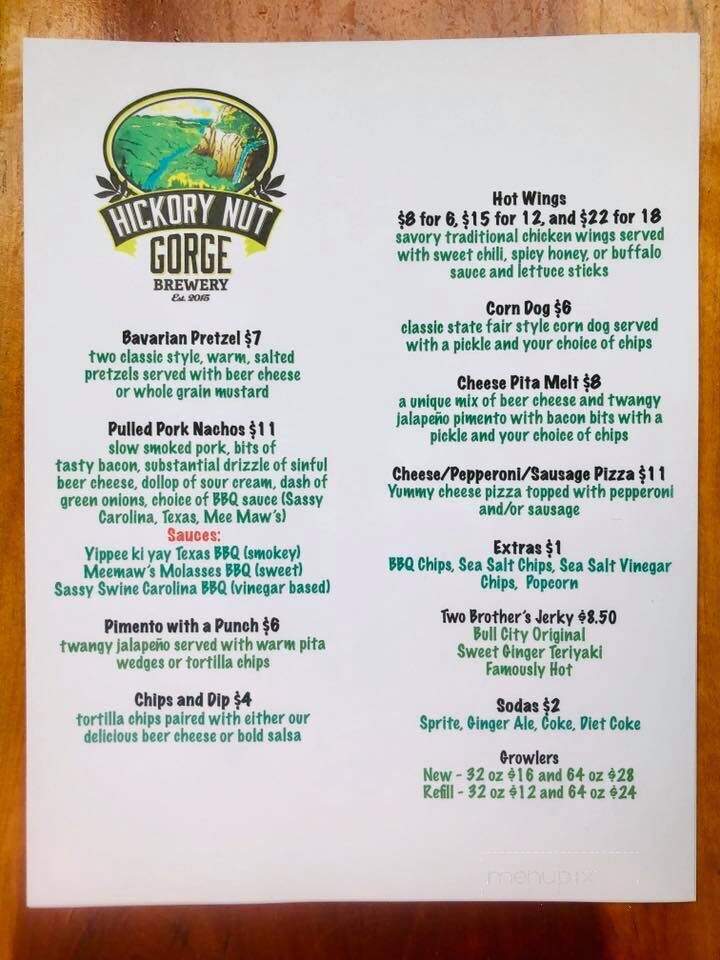 Hickory Nut Gorge Brewery - Chimney Rock, NC menu_pic
