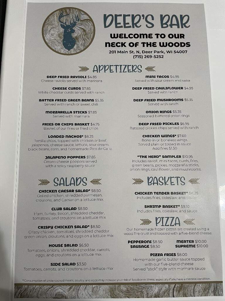 Deer's Bar & Grill - Deer Park, WI menu_pic