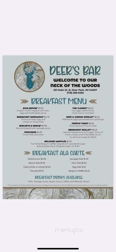 Deer's Bar & Grill - Deer Park, WI menu_pic