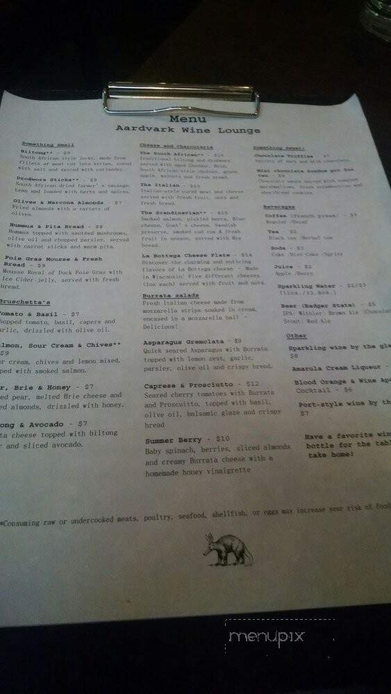 Aardvark Wine Lounge - Green Bay, WI menu_pic
