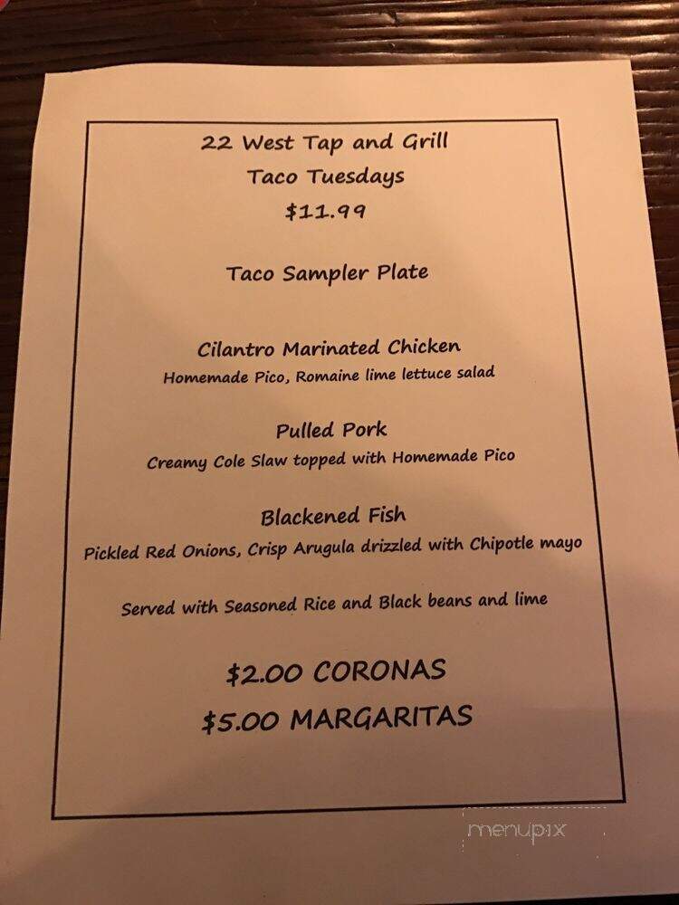 22 West Tap and Grill - Bridgewater, NJ menu_pic