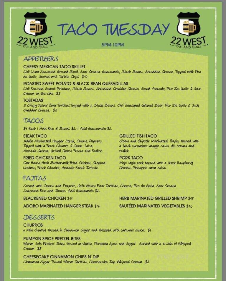 22 West Tap and Grill - Bridgewater, NJ menu_pic