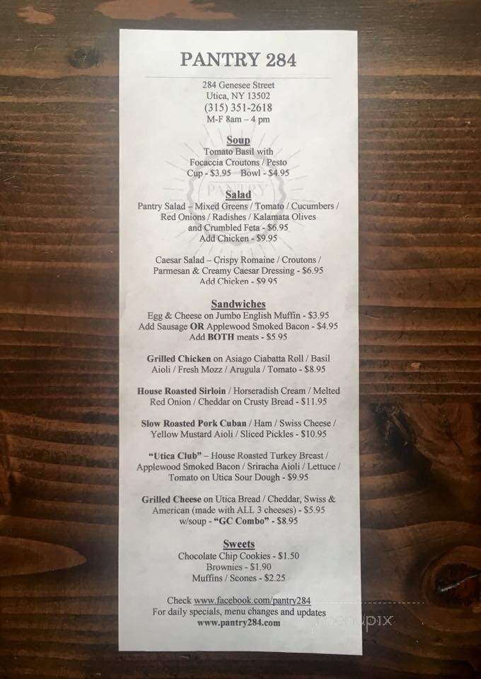 Pantry 284 - Utica, NY menu_pic