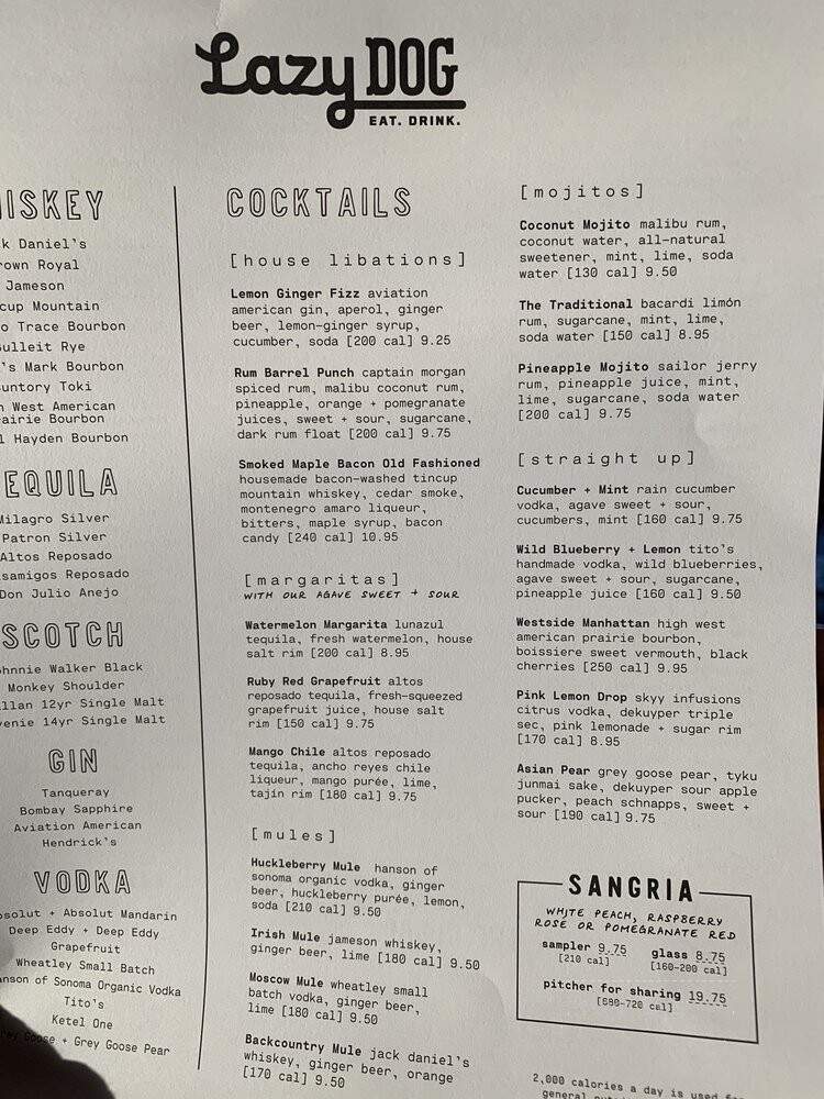 Lazy Dog Restaurant & Bar - Euless, TX menu_pic