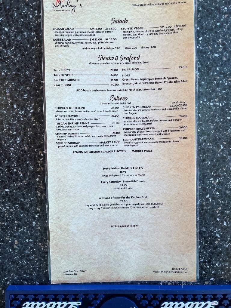 Morley's American Grill - Massena, NY menu_pic
