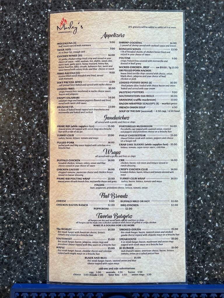 Morley's American Grill - Massena, NY menu_pic