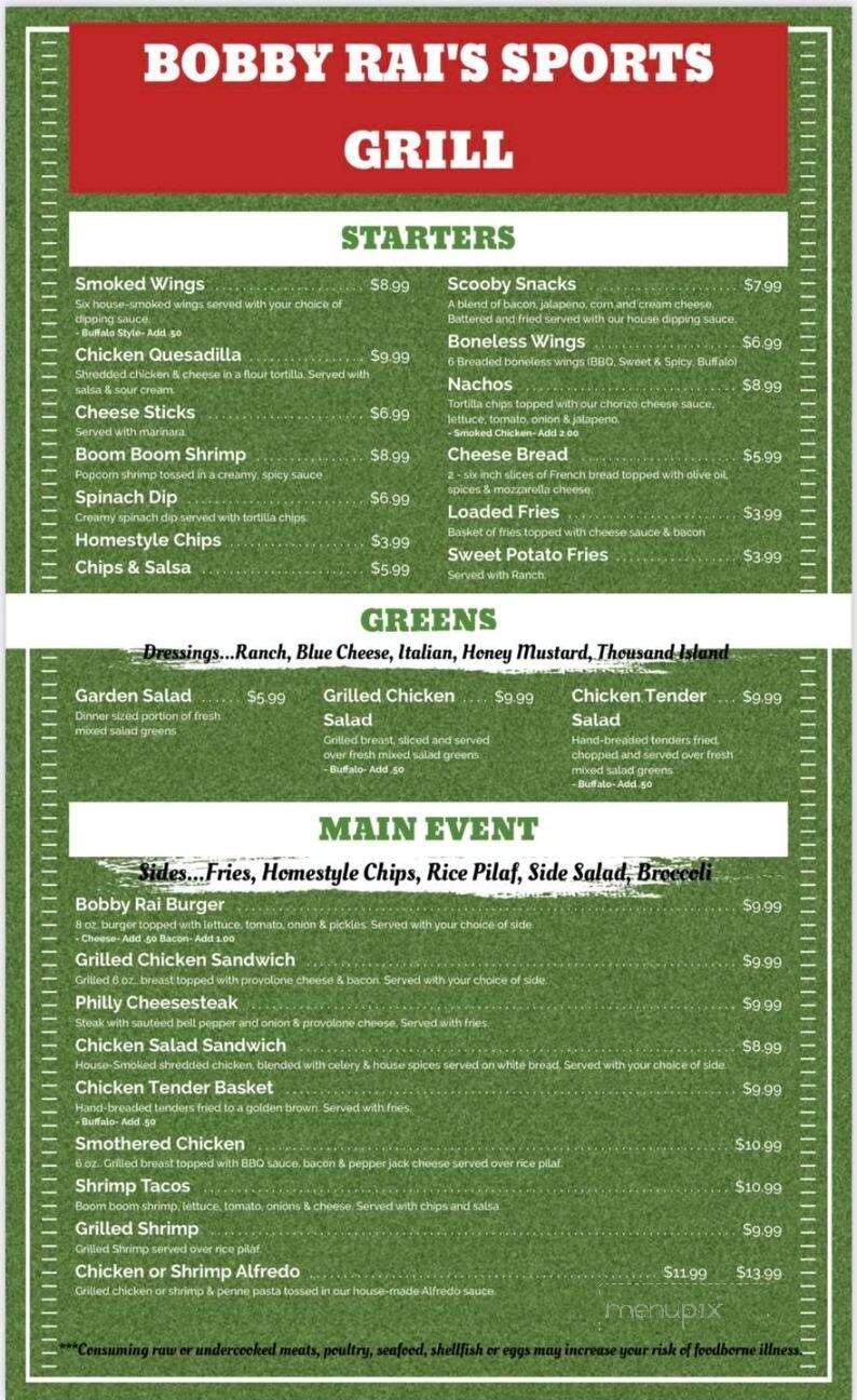 Bobby Rai's Sports Grill - Moulton, AL menu_pic