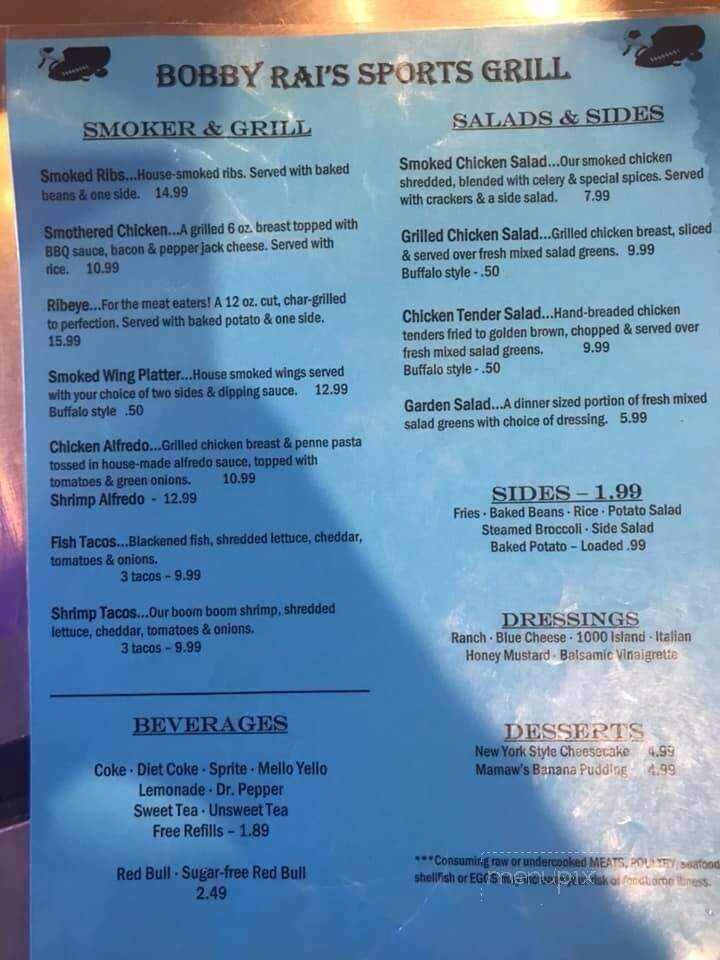 Bobby Rai's Sports Grill - Moulton, AL menu_pic