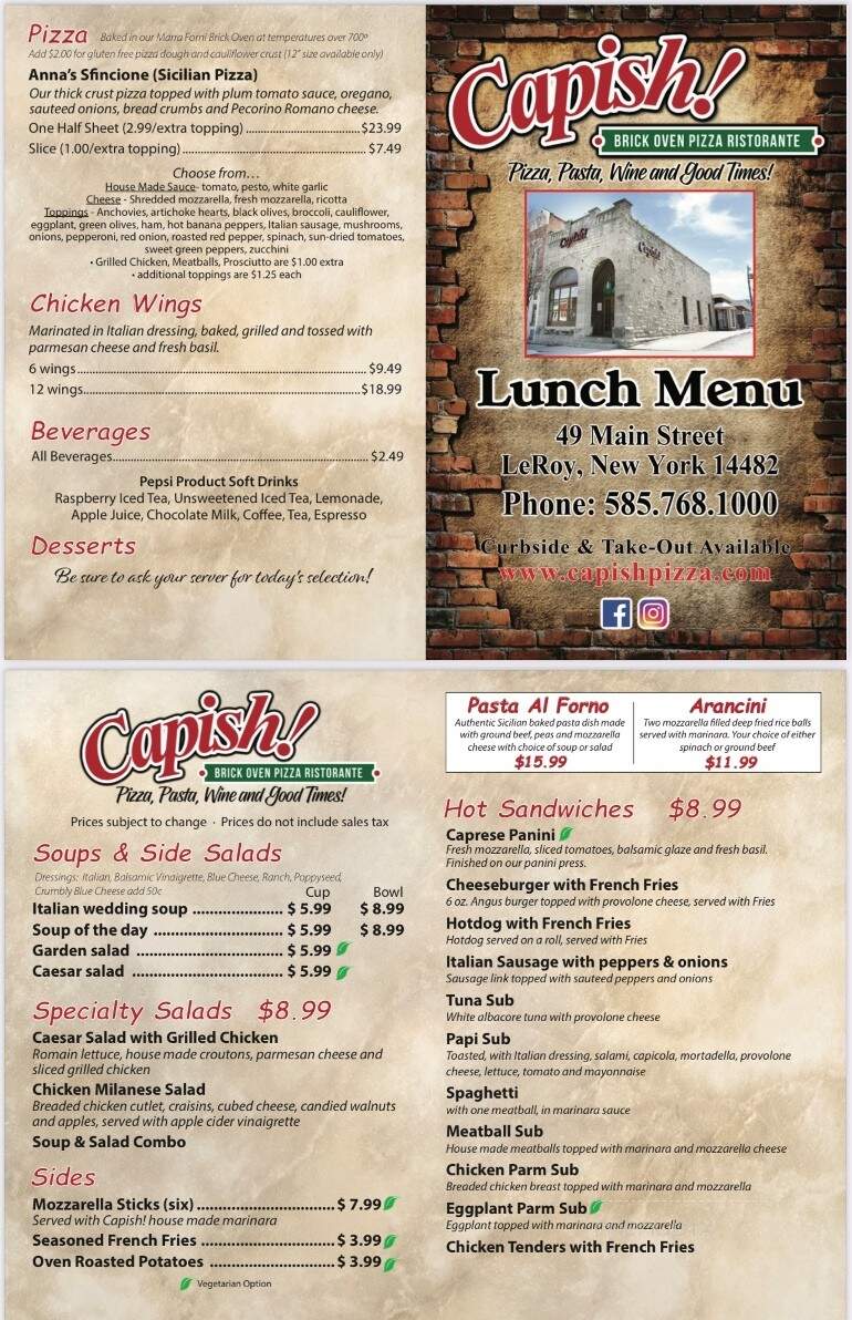 Capish Pizza-Ristorante - Le Roy, NY menu_pic