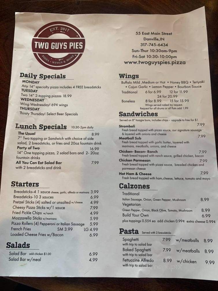 Two Guys Pies - Danville, IN menu_pic