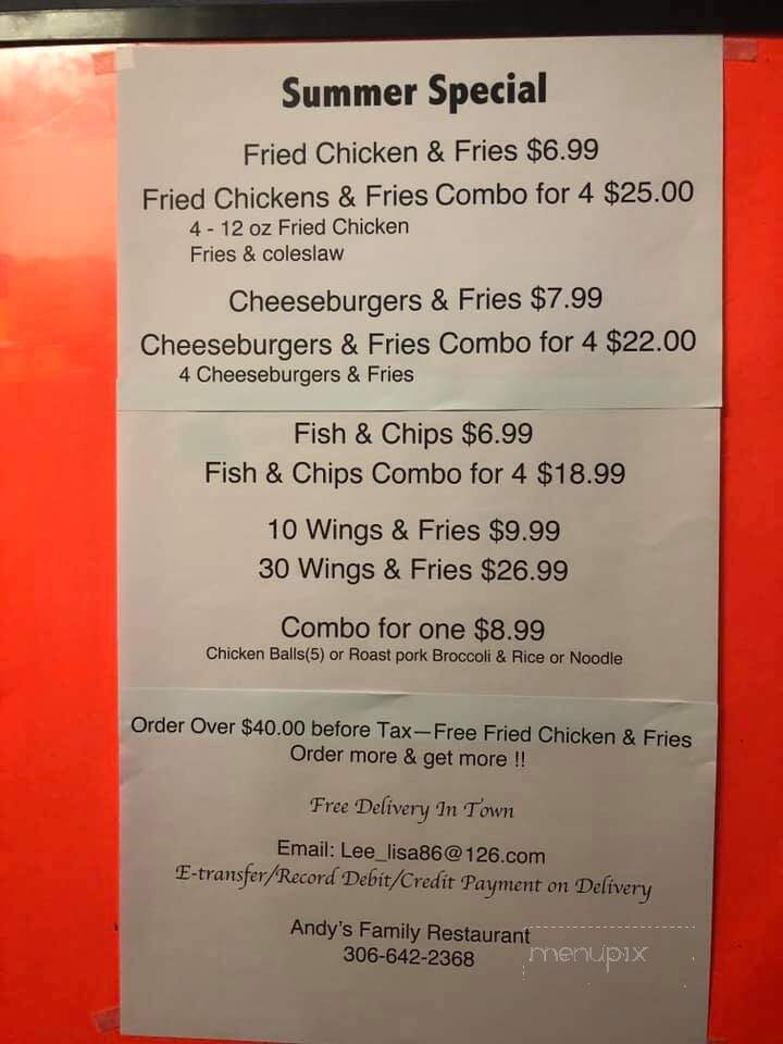 Andy's Family Restaurant - Assiniboia, SK menu_pic