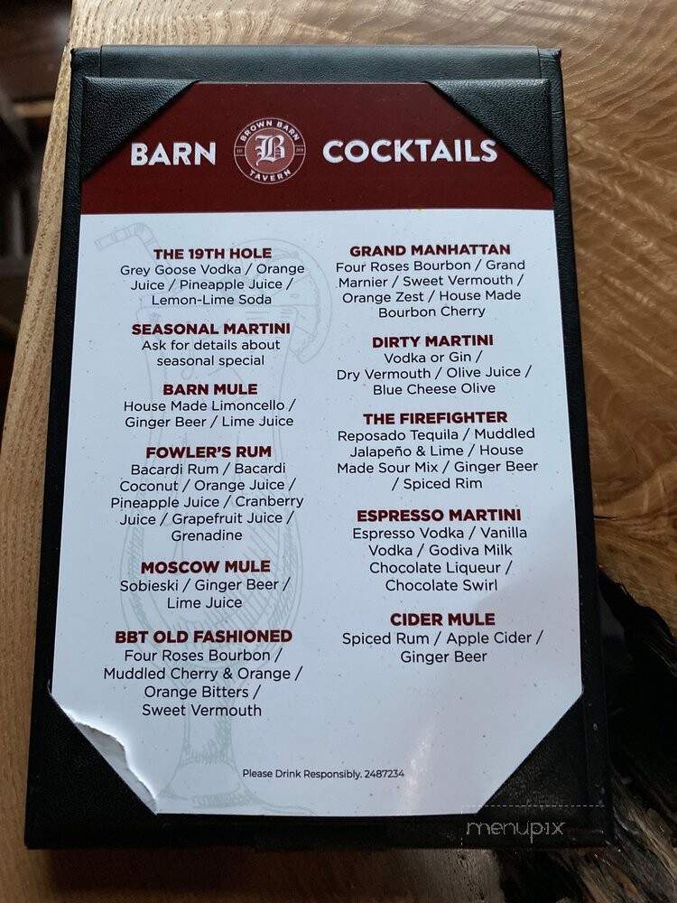 Brown Barn - Chardon, OH menu_pic
