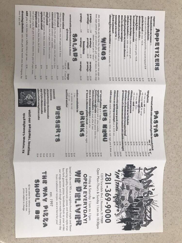 Dan's Pizza In The Mont - Houston, TX menu_pic