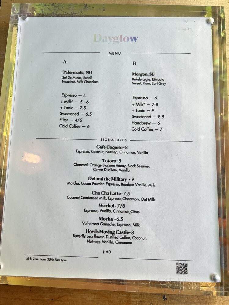 Dayglow - West Hollywood, CA menu_pic