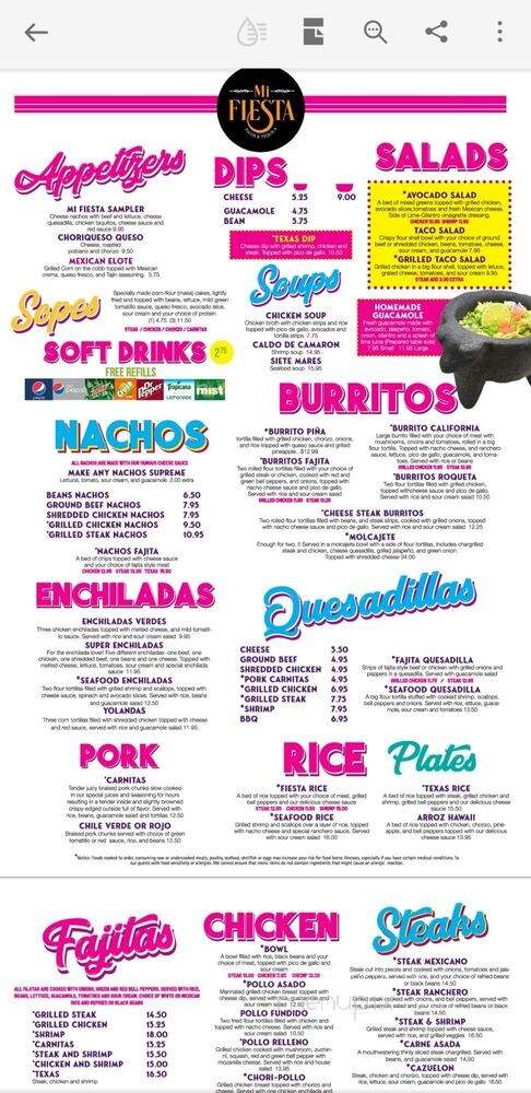 Mi Fiesta Tacos & Tequila - Summerville, SC menu_pic