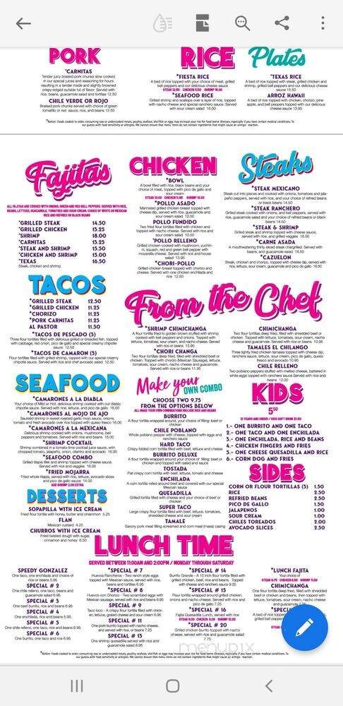 Mi Fiesta Tacos & Tequila - Summerville, SC menu_pic
