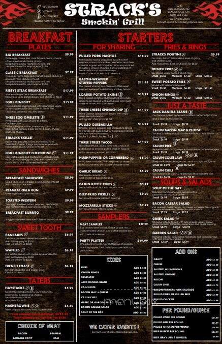 Strack's Smokin Grill - Blackstock, ON menu_pic