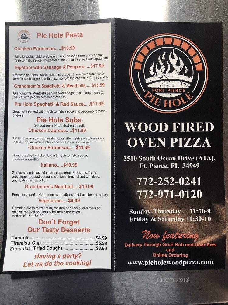 Piehole Wood Pizza - Fort Pierce, FL menu_pic