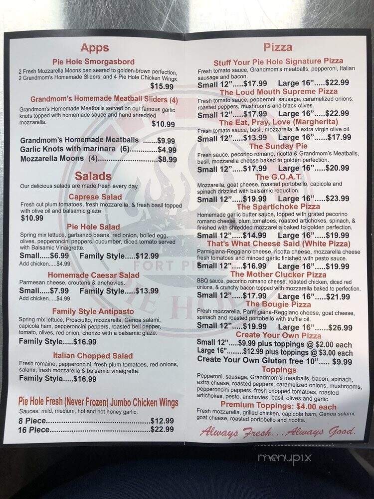 Piehole Wood Pizza - Fort Pierce, FL menu_pic