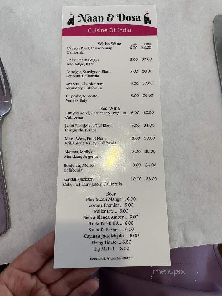 Naan and Dosa - Albuquerque, NM menu_pic