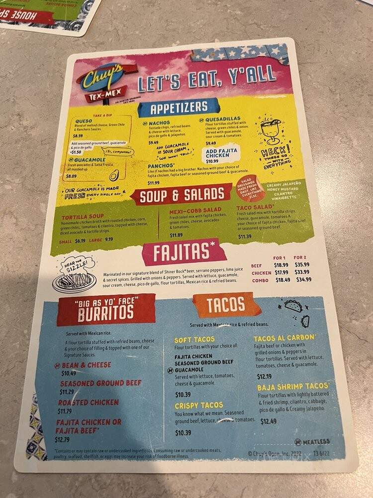 Chuy's - Brentwood, TN menu_pic