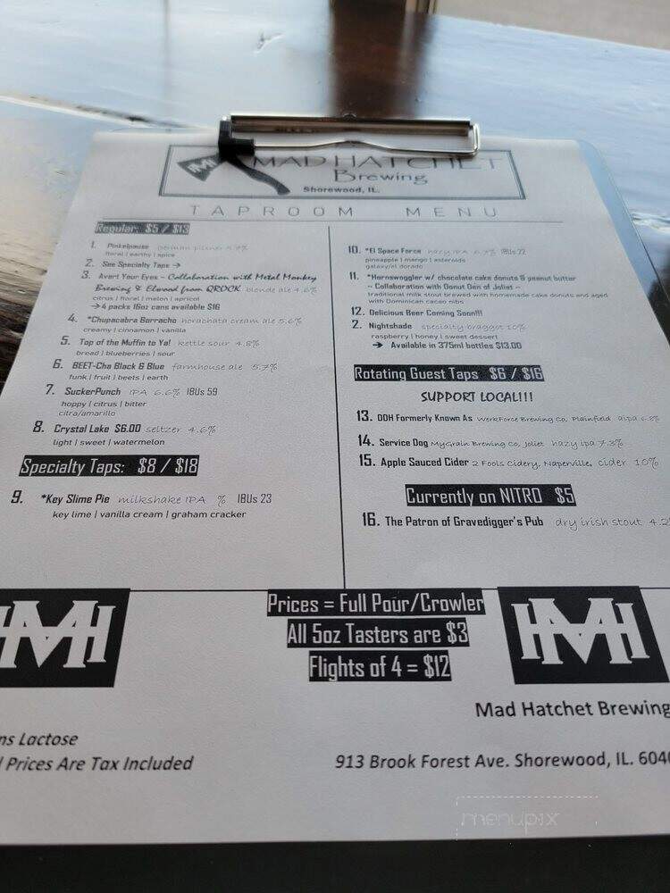 Mad Hatchet Brewing - Shorewood, IL menu_pic