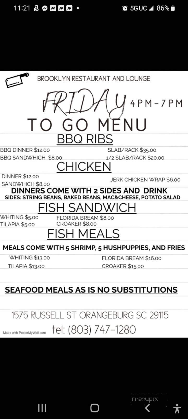 Brooklyn Restaurant and lounge - Orangeburg, SC menu_pic